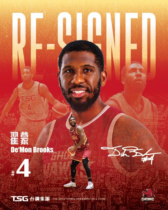 鋼獵鷹今日宣布完成與美籍大前鋒翟蒙（De’Mon Brooks）續約