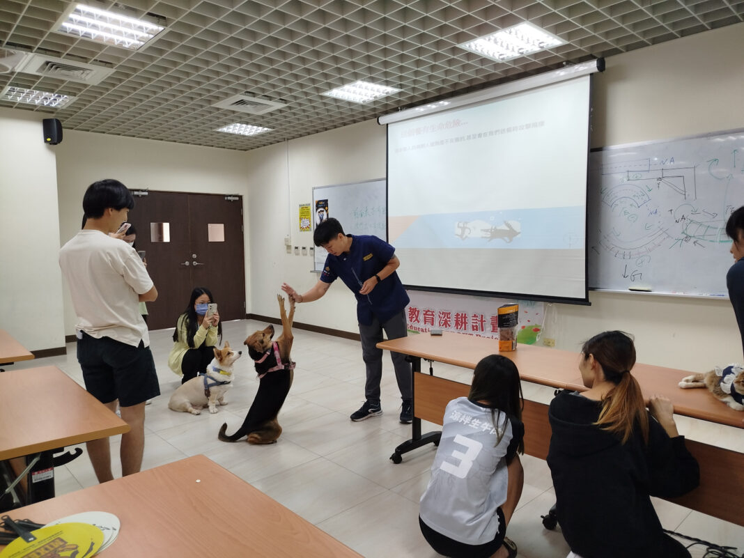 南華大學開設「寵物文創」跨領域學程，透過與寵物互動，激發「寵物文創」的創意發想。圖/南華大學提供