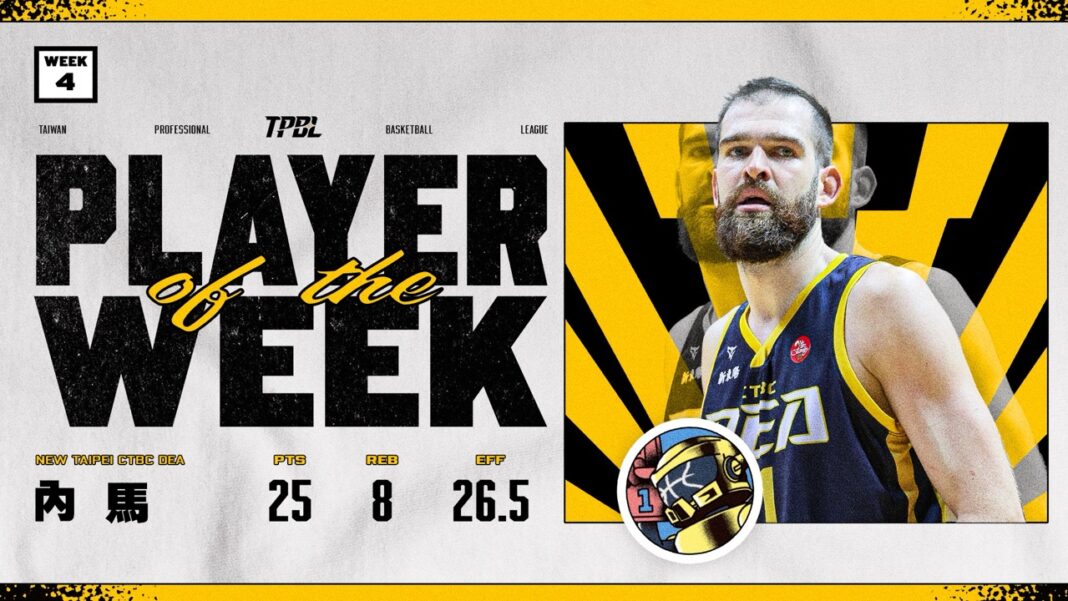 新北中信特攻洋將內馬獲第四週單週最有價值球員（MVP）。圖/TPBL提供