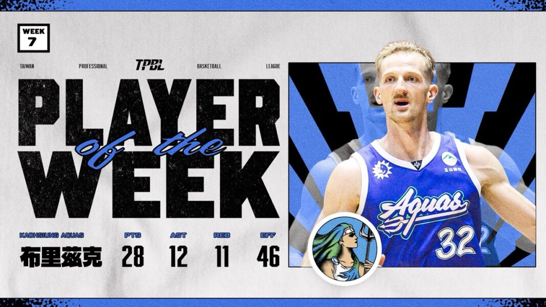 高雄全家海神洋將布里茲克榮獲TPBL例行賽第七週單週最有價值球員（MVP）。圖/TPBL提供