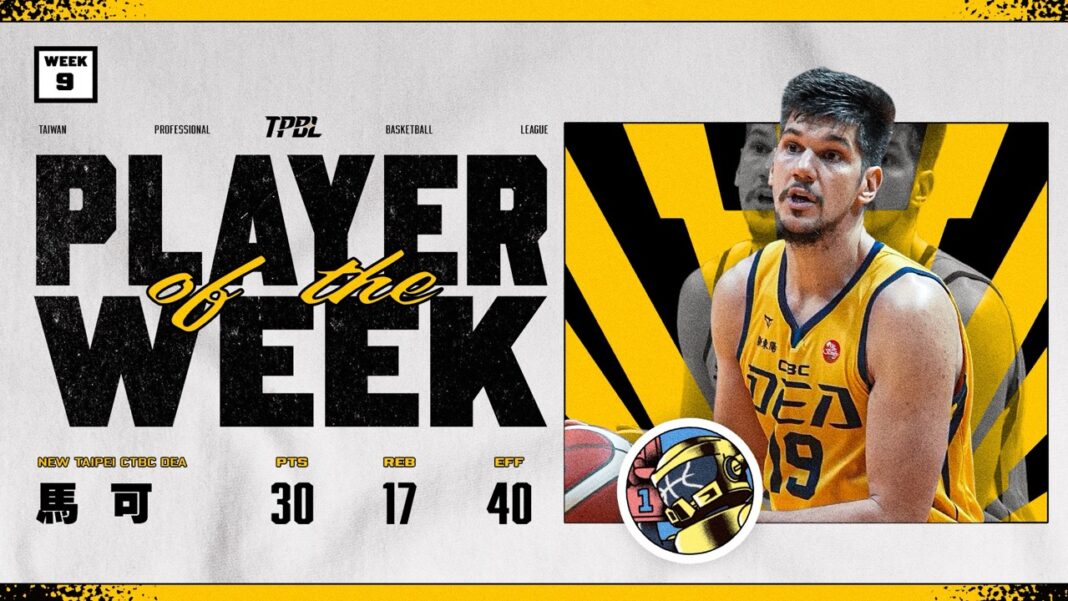 新北中信特攻外援馬可選為 TPBL 第九週單週最有價值球員（MVP）。圖/ TPBL提供